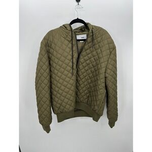 Fashion Nova Men Olive Green Quilted Hooded‎ Bomber Jacket HD19-J1198 Large L